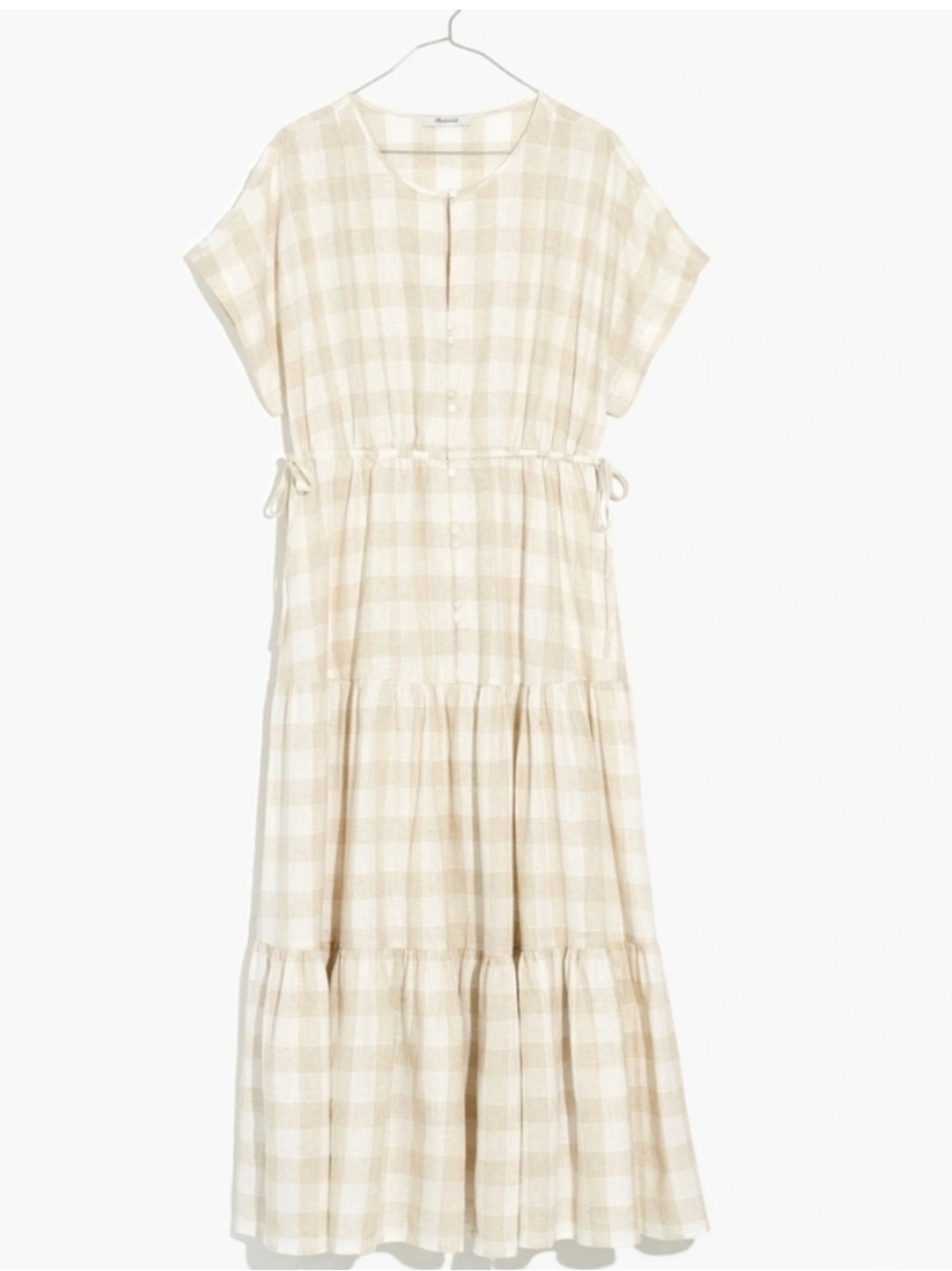 Madewell Cream & White Tiered Plaid Maxi Dress